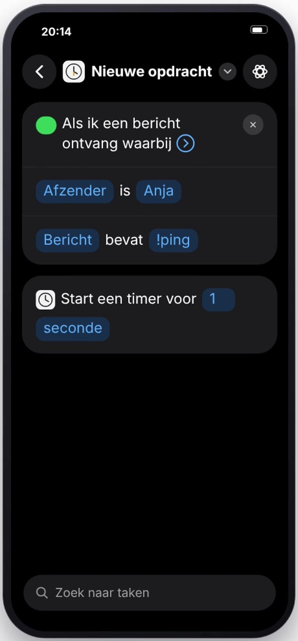 Opdracht met daaronder Start een timer voor 1 seconde
